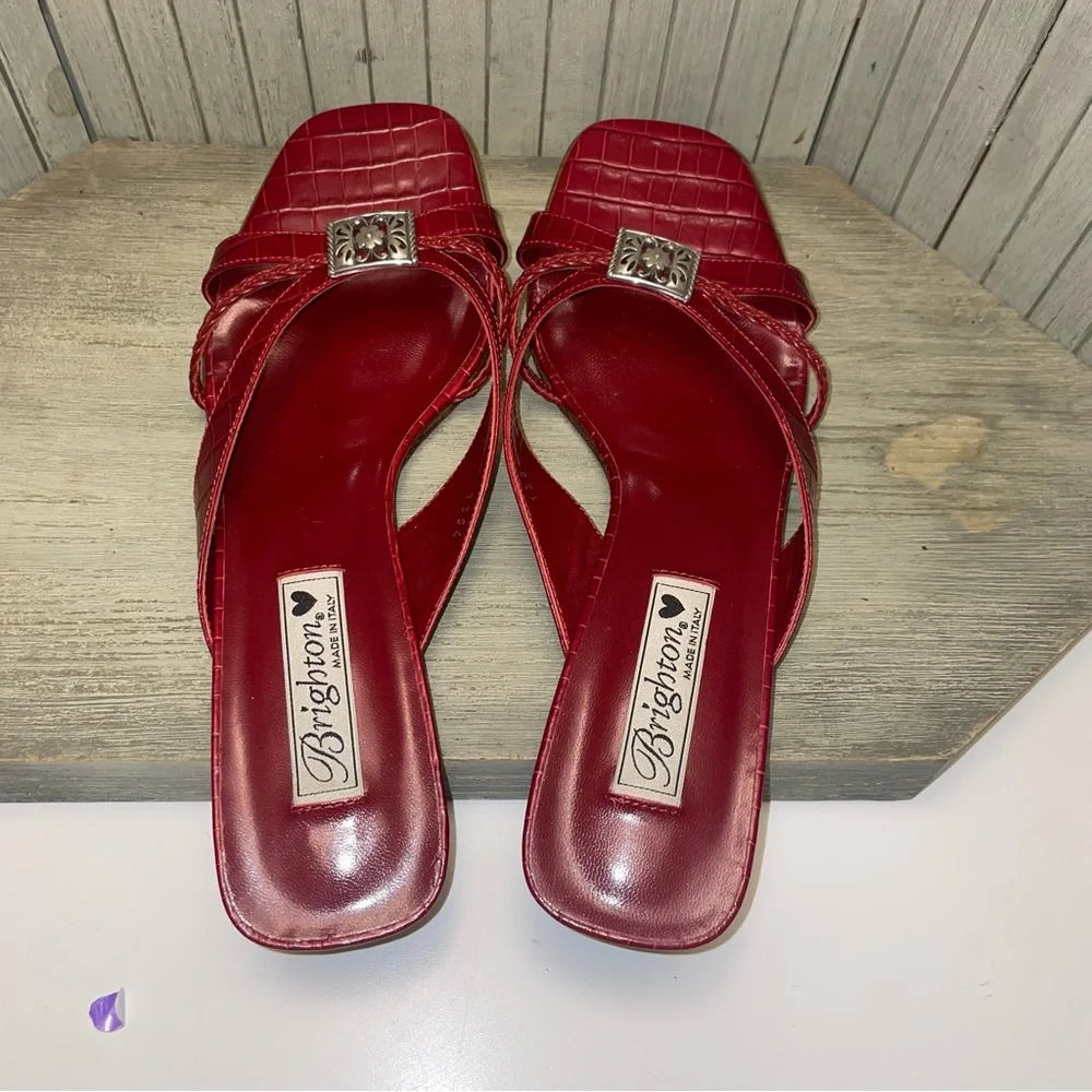 New Brighton Red Leather Kayla Sandals Made in Italy 9.5M - Picture 4 of 7